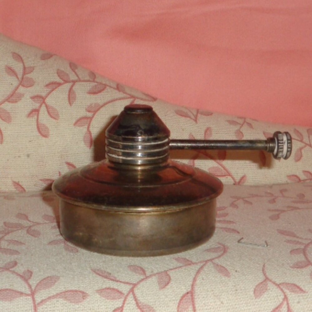RARE-ANTIQUE SHERIDAN SILVER PLATE OIL LANTERN POT-APPROX. 3" x 2"-WORKS FINE.